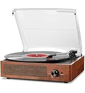 Vinyl Record Player Turntable with Built-in Bluetooth Receiver & 2 Stereo Speakers, 3 Speed 3 Siz...