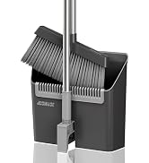 JOYMOOP Black Broom and Dustpan Set, Upright Angle Design with Built-in Comb Teeth for Home, Offi...