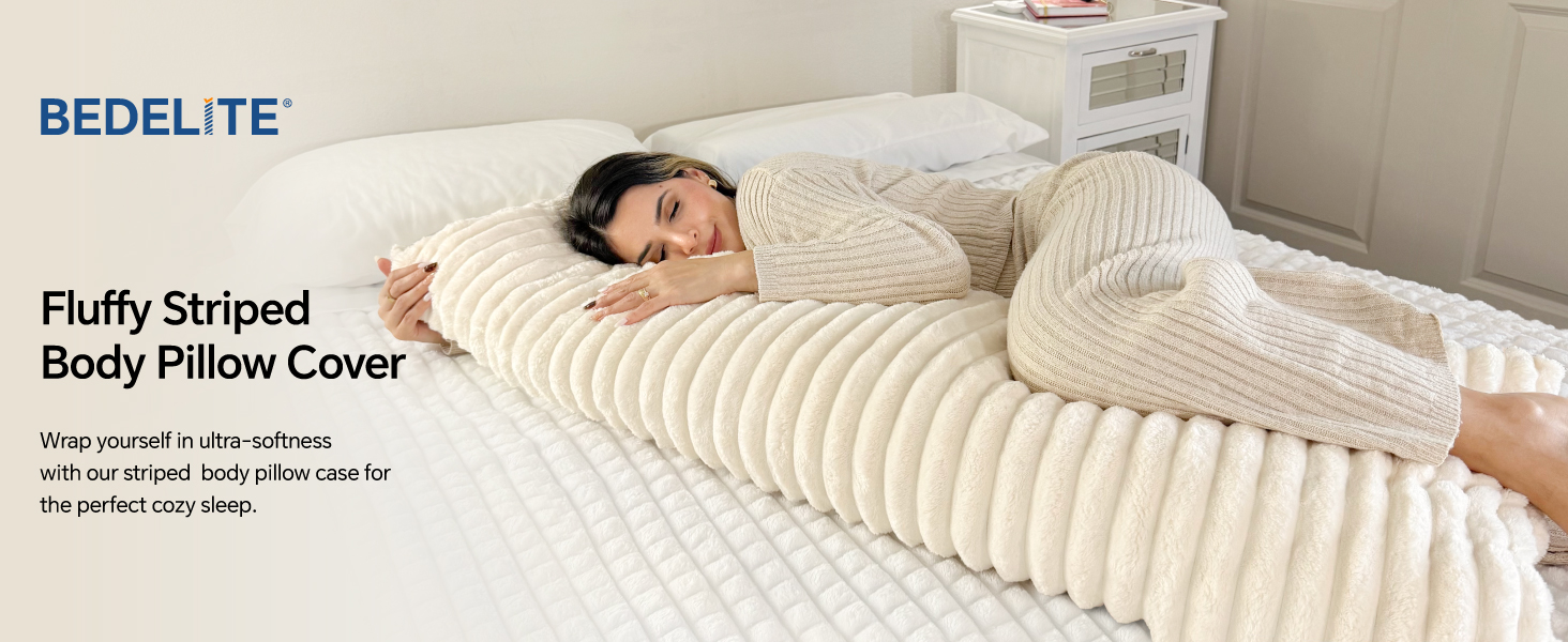 Fluffy Striped Body Pillow Cover
