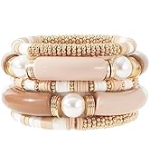 GOOJIDS Simple Beaded Gold Bangles Bracelet Chunky Bamboo Tube Curved Stacking Clear Acrylic Colo...
