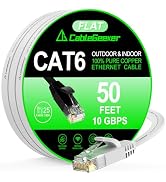 Cat 6 Ethernet Cable 50 ft, Indoor&amp;Outdoor, High Speed 10Gbps Flat Internet Network Cable, Pure C...