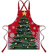 LshyMn 33.4"x27.5" Christmas Apron Winter Snowflake Plant Christmas Tree Pine Pattern Print Bib A...