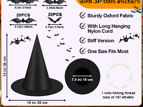 Halloween Black Witch Hat Bat Sticker