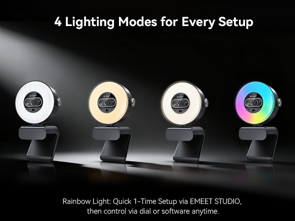 4 modes—Cool White, Warm White, Natural White, and Ambient Light EMEET S600L 4K Webcam