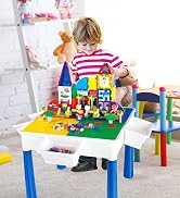 PicassoTiles 585pc Kids Activity Table Magnetic Tiles and Building Bricks STEM Pretend Play Learn...