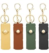 4 Pcs Lipstick Holder Keychain PU Leather Chapstick Case Keychain Lip Balm Organizer Holder Lip G...