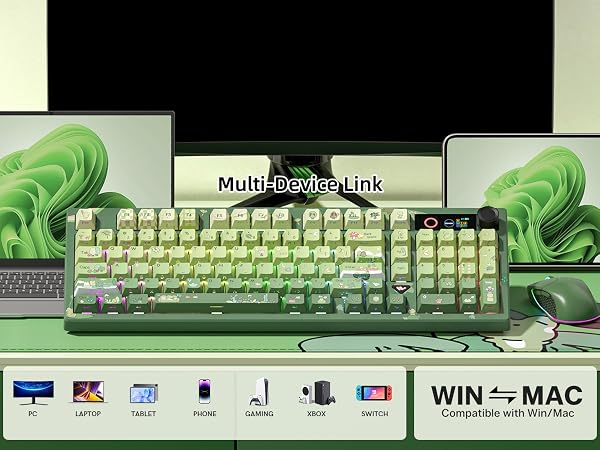 Frog Wireless Mechanical Creamy Keyboard,Gaming Keyboard with Number Pad,98% Keyboard