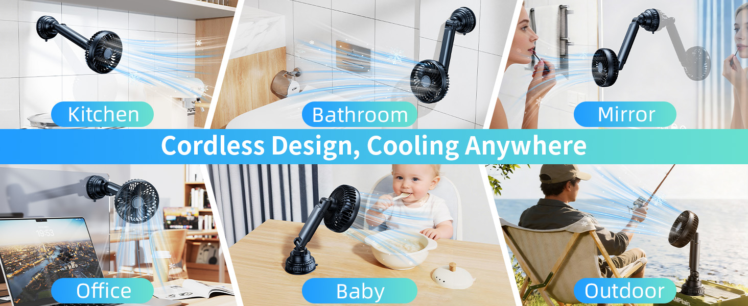 Nauttxon 4000mah Multi-Function Suction Cup Car Fan