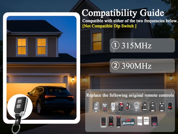 Works with 315MHz &amp;amp;amp; 390MHz – Not for DIP Switch Models