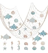 Vhxmaizxn 16pcs Nautical Fish Net Wall Decoration Nature Fishing Fishnet Wooden Decor Shells Seah...