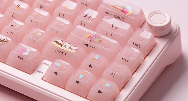 Womier Keyboard Keycaps Jelly - Ceramic Keycaps Style, Clear Ice-Cream Pink Cute Key cap