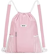 WANDF Drawstring Backpack with Shoulder Pad Sports Gym Backpack with Mesh Pocket String Bag for W...