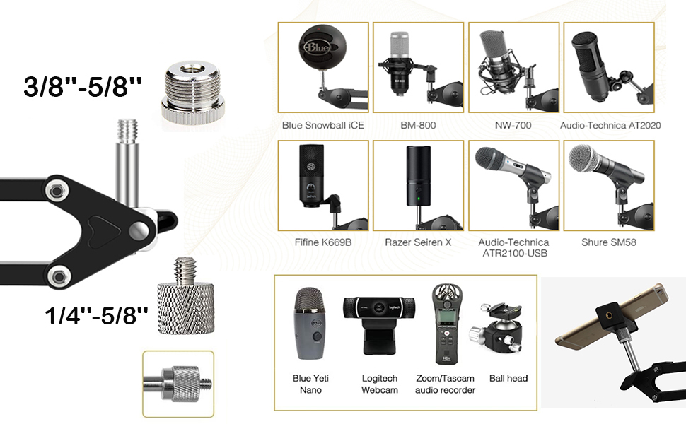 mic arm microphone arm boom arm mic stand with screw adapter for Blue Yeti Condenser Microphone