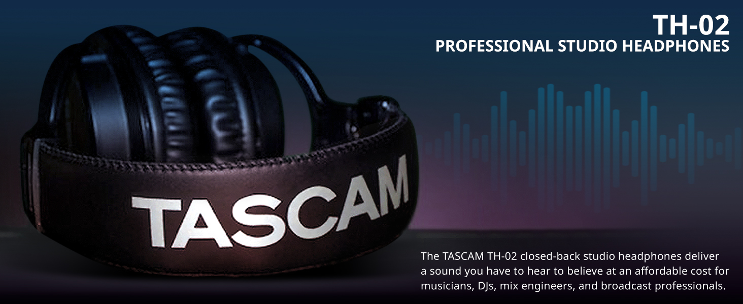 The TH-02B showing the TASCAM logo on the headband