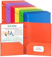 18 Pack Folders with Pockets, Plastic 3 Hole Punched Binder Folders with Business Card Holder, Co...