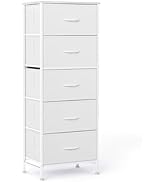 Sweetcrispy 5 Drawer Dresser with Fabric Bins, Sturdy Steel Frame and Wood Top, Storage Organizer...