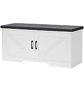 HOMSHO 2-Tier Storage Bench, Shoe Bench with Padded Seat Cushion, Entryway Bench with 2 Barn Door...