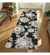 Lahome Floral Washable Runner Rug - 2x6 Runners for Hallways Non-Slip Low-Pile Kitchen Rug, Black...