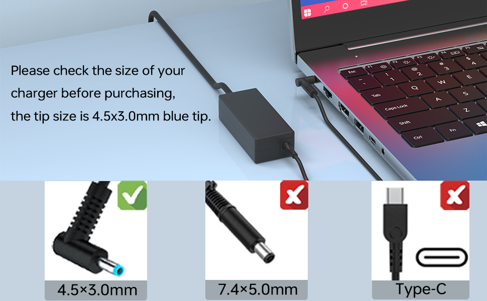 Compatible with hp laptop charger 45w