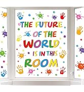 AnyDesign 113 Pcs Inspirational Quotes Window Clings Colorful Handprint Back to School Positive S...