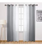 DWCN Grey Faux Linen Ombre Sheer Curtains - Semi Voile Gradient Grommet Top Curtains for Bedroom ...
