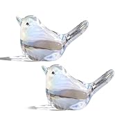 H&amp;D HYALINE &amp; DORA Set of 2 Glass Birds Figurines Handmade Blown Glass Bird Figurine Crystal Glas...