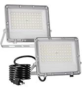 60W Plug in LED Flood Lights Outdoor, 6000lm Super Bright LED Work Light with 5.9FT Plug, IP66 Wa...