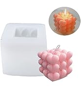 Ovatt 3D Heart-Shaped Cube Candle Mold, Food Grade Silicone Bubble Candle Mold for Crafts, DIY So...