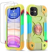 Cookiver for iPhone 11 Case 6.1 Inch with Ring Stand, with 2 Pack Glass Screen Protector ,Heavy-D...