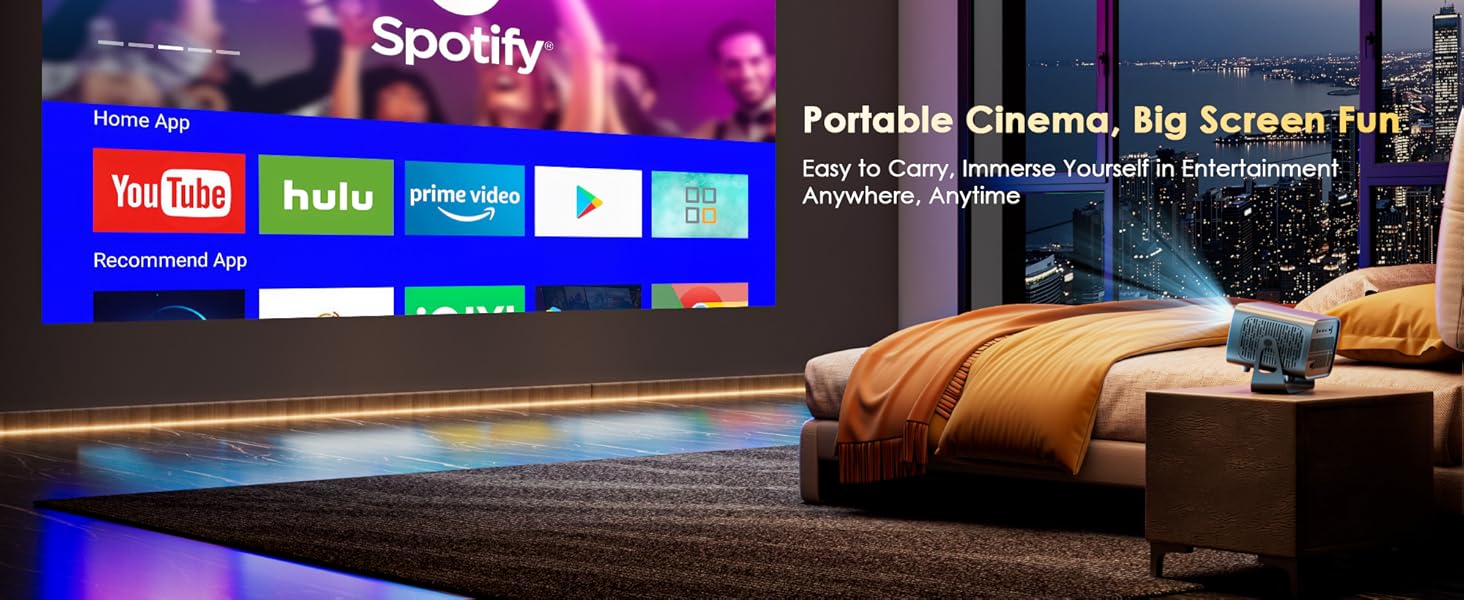 Mini Projector with WiFi and Bluetooth, Electric Focus &amp;amp; Vertical Keystone