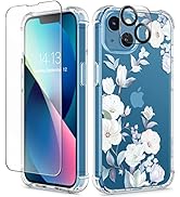 GVIEWIN for iPhone 13 Case Floral, with Screen Protector&amp;Camera Lens Protector,[Non Yellowing] So...