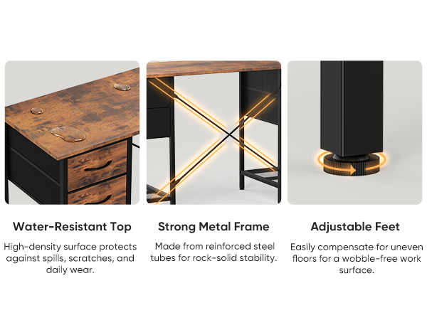 wooden desk with adjustable fesst