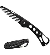 KINTEGOOD Stainless Steel Folding Beard Comb, Portable Mustache Comb, Beard Grooming Kit - Black