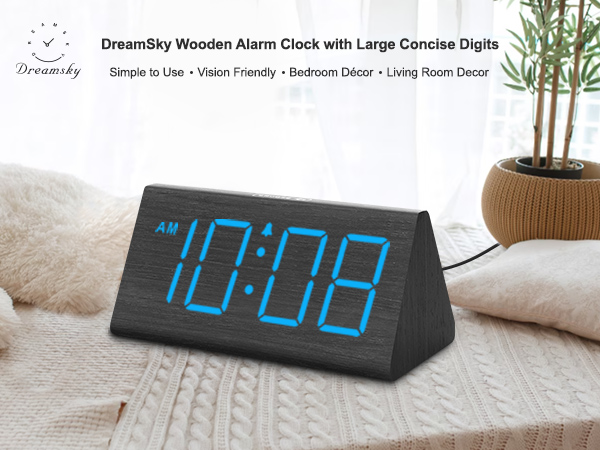 wooden alarm clock with large numbers