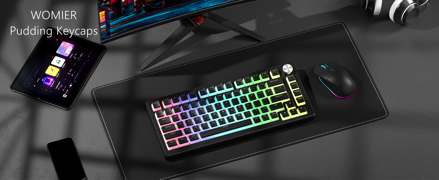 Womier Pudding Keycaps,PBT Keycaps 100 percent keyboard 130 Keys,Shine Through Keycaps