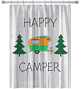 RV Shower Curtains Forest Mountain Happy Camper, Cloth Fabric RV Bathroom Decor Curtain Sets with...