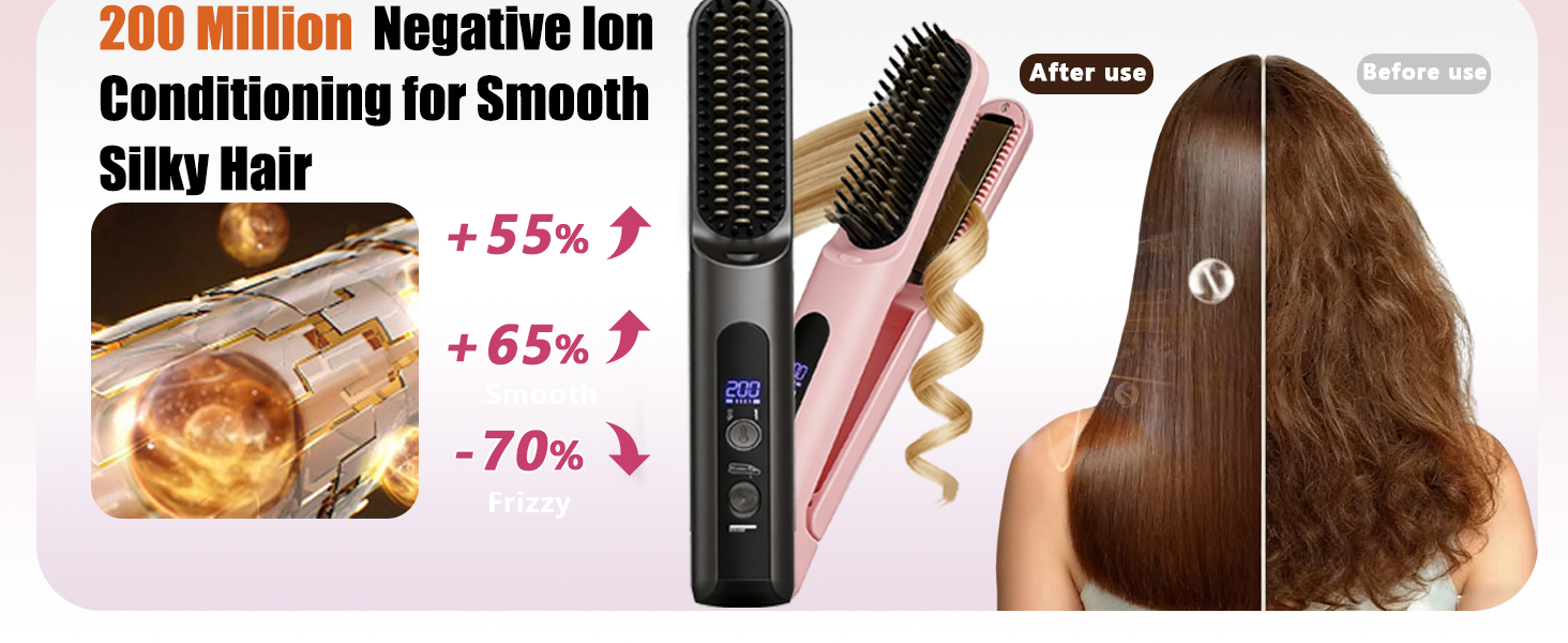 Cordless Hair Straightener Brush - Curler 2 in 1 Hair Styling Tools