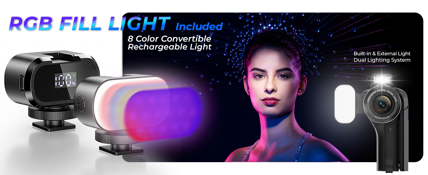 digital camera camcorder video camera with RGB fill light