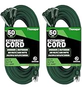 Thonapa 2 Pack 50 ft Green Outdoor Extension Cord 3 Outlet Pigtail - 16/3 SJTW Weatherproof Outdo...