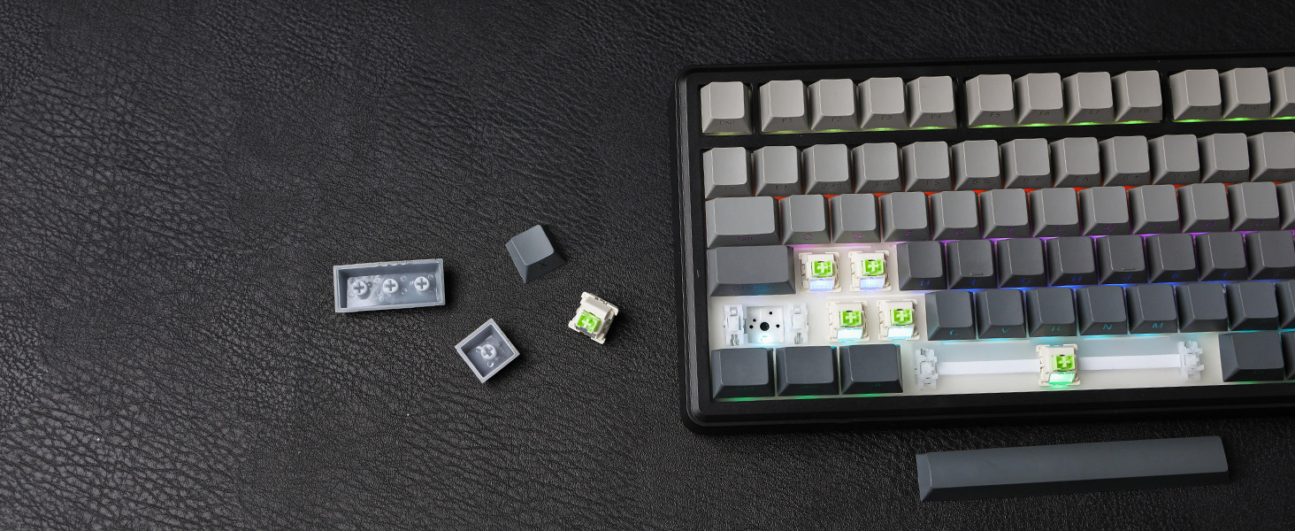 a keyboard with a green and white design.