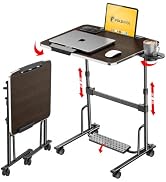 FoldWise Foldable Standing &amp; Rolling Desk, Upgraded Portable Desk on Wheels | Adjustable Height &amp;...