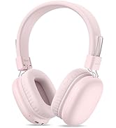 Pastel pink wireless over-ear headphones with padded ear cushions and adjustable headband.