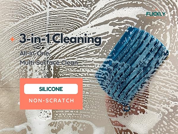 3-in-1 silicone scrubber sponge cleaning glass with non-scratch bristles for multi-surface use
