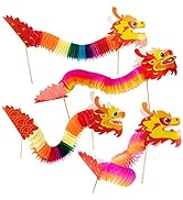 Biubee 8 Pcs Chinese New Year Paper Dragon Decoration- 4 Styles Chinese Paper Dragon Hanging Garl...