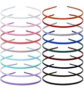 18 Pack Colorful Plain Blank Cloth Satin Fabric Covered Slim Thin Hard Metal Headband Skinny Wire...