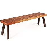 Giantex Acacia Wood Bnech, 3-Person Backless in/Outdoor Patio Dining Bench with Metal Legs for En...