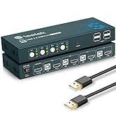 HDMI 4 Port Kvm Switch Box for 4 Computers Share 1 Monitor, 4K@60Hz 4X1 KVM Switch with 4 USB 2.0...