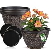 Nooulap 4 Pack 10 Inch Flower Pots with Drainage Holes and Saucers, Plant Pots for Indoor Outdoor...