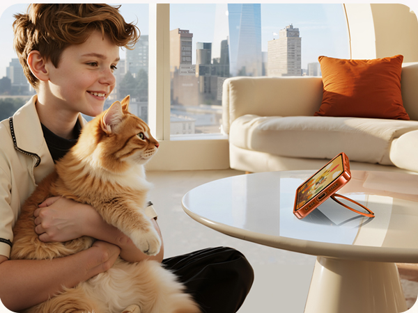 Orange for iPhone 17 Pro Case with 360 Spin Magnetic Stand Slim Polished Clear