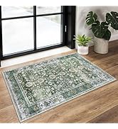 KUTA Vintage Floral Green Entryway Rug 2x3, Kitchen Rugs Non-Slip Washable Throw Rug, Ultra Thin ...